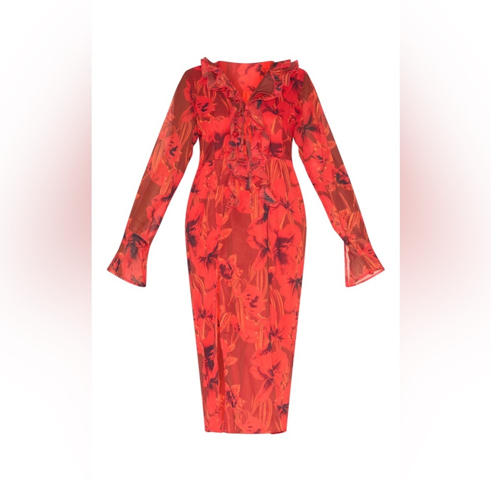 PRETTY LITTLE THING | Floral Chiffon Midi Dress - Picture 3 of 12